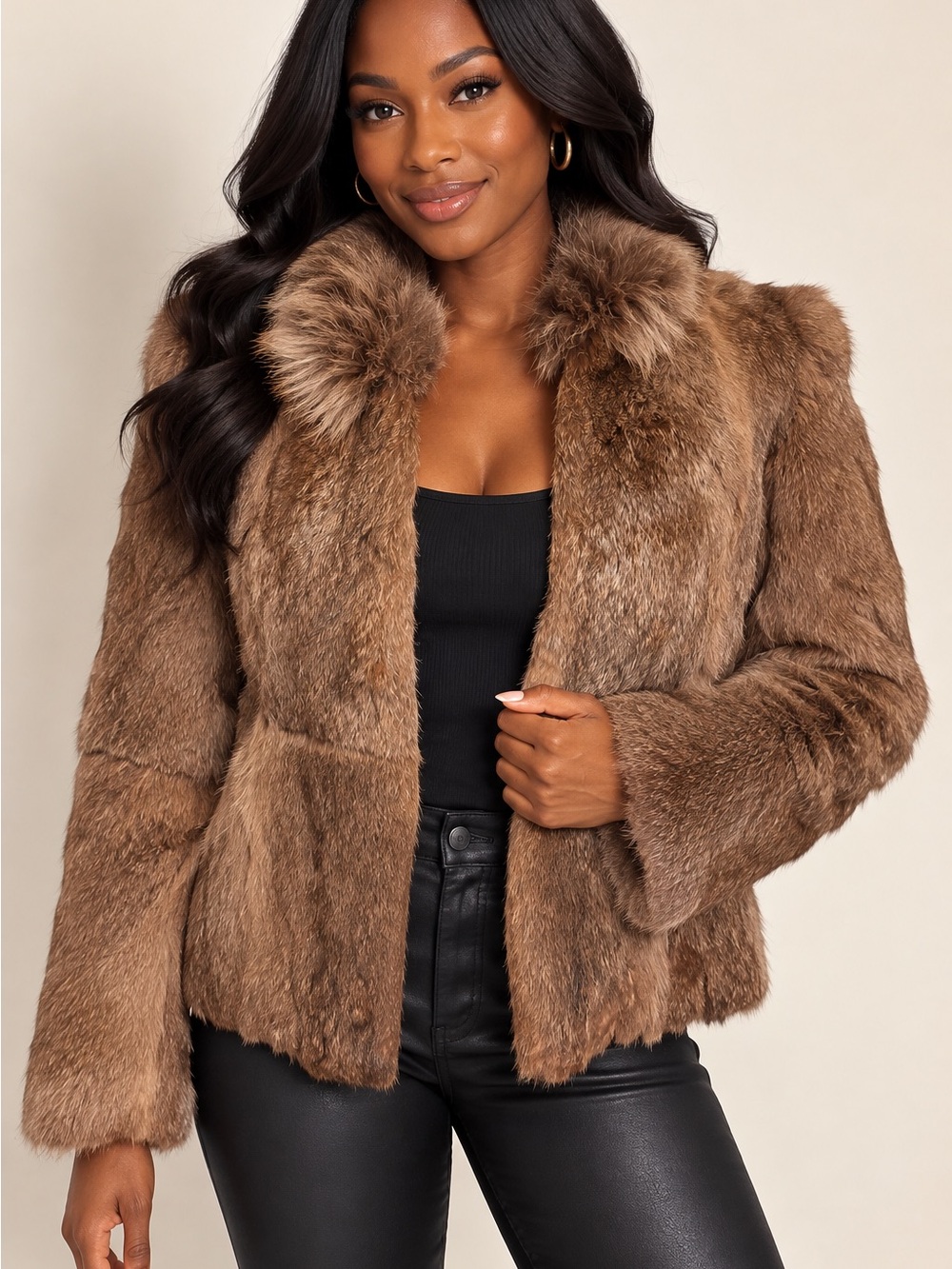 Vintage Upward Genuine Rabbit Fur Jacket Brown Women’s Small S coat